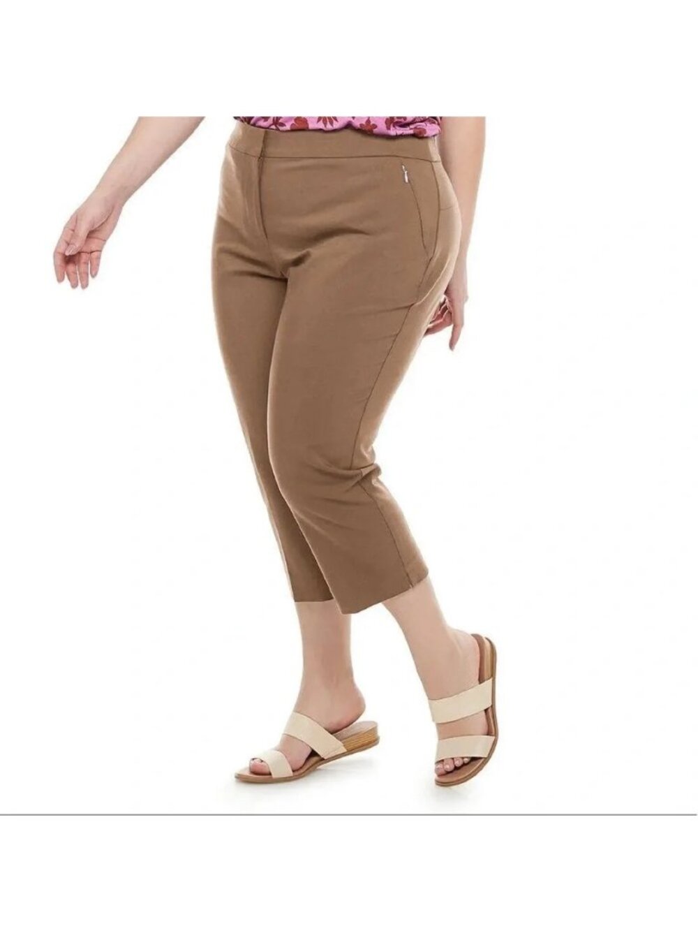 EVRI Womens Brown Plus Size Capri Pants Size 22W With Gold Zipper Details